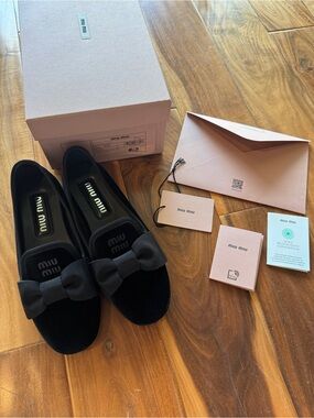 Miu Miu Black Velvet Bow Loafers for Women